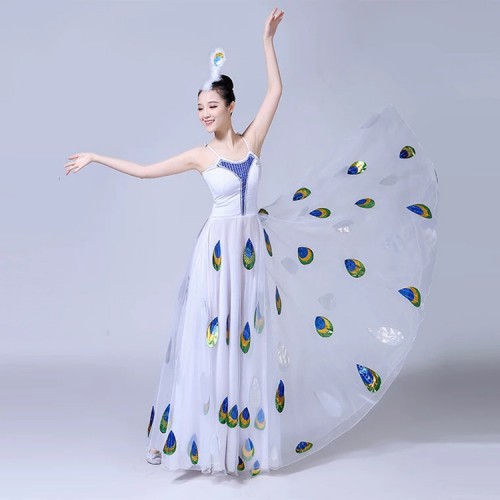 Women's chinese folk dance dresses peacock opening chorus modern dance stage performance cosplay dress